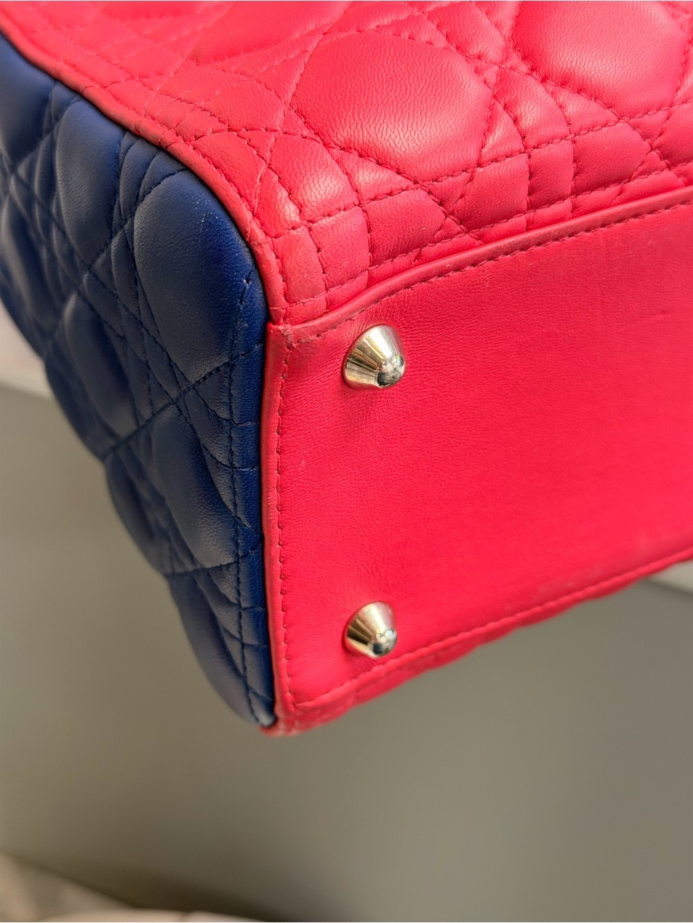 Christian Dior Large Tricolor Lambskin Cannage Lady - Pink/Cobalt/Neon - Picture 6 of 8